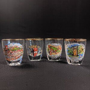 4 Vintage German Shot Glasses Set of 4 Bingen Zugspitze Salzburg Gold Rim